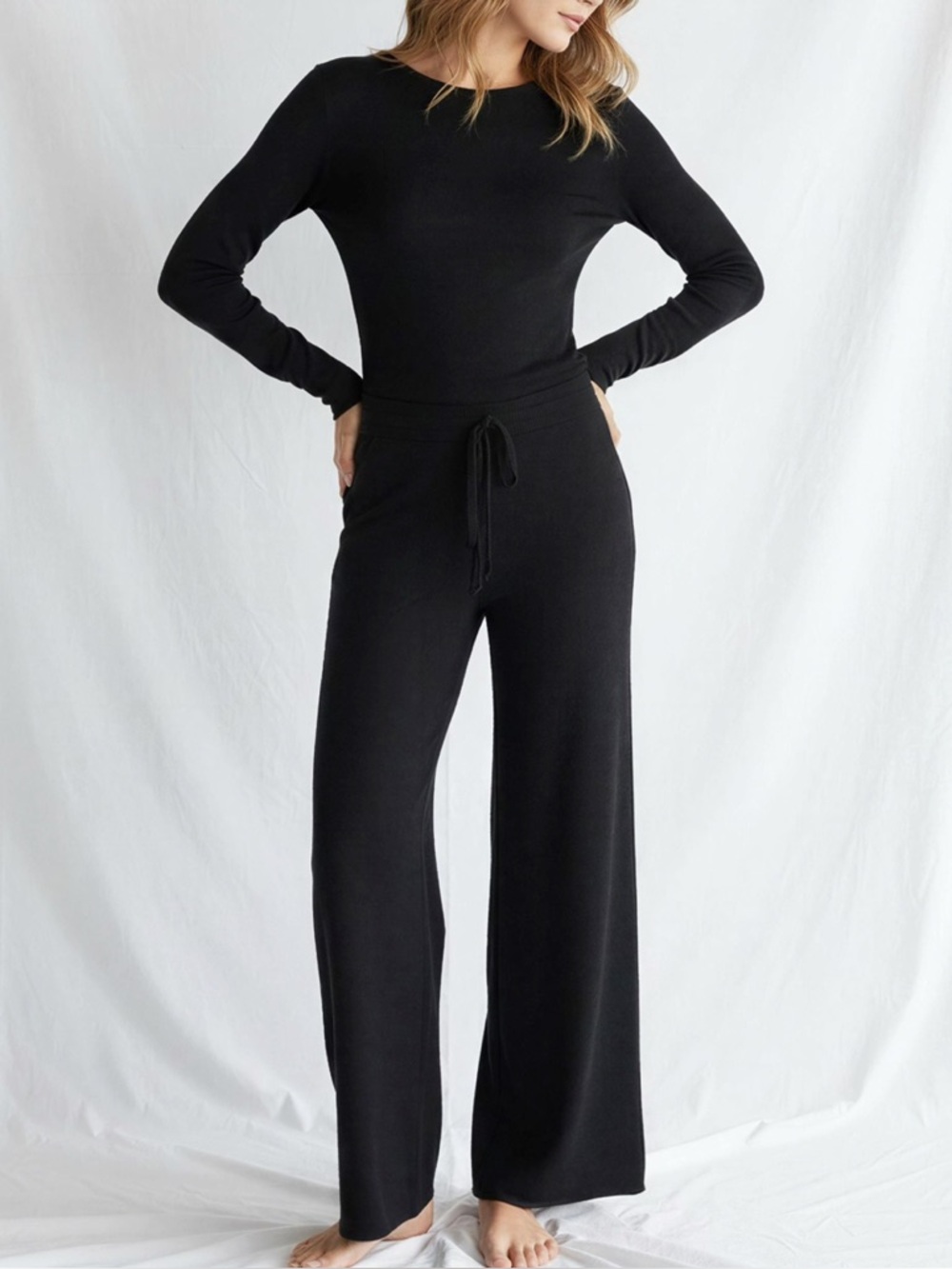 JAKI LONDON Relaxed Soft Knit Pants, Black, S/M - Picture 4 of 12
